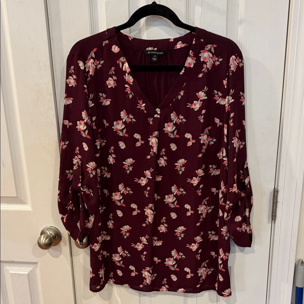 Hawthorne Burgundy Floral Blouse 1x